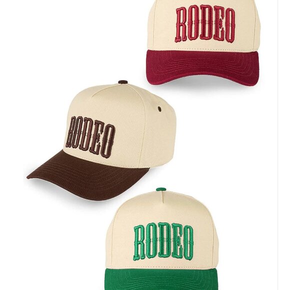 New Burgundy RODEO Trucker Hat Puff Embroidery Snapback Mesh Baseball Cap - Picture 3 of 3